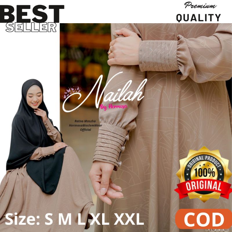 Gamis Original Branded, Terbaru by Hermosa, Bahan Yoris Caltri yang nyaman di pakai, Gamis emboss um