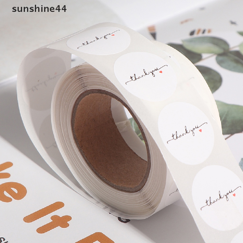 Sunshine 500pcs / roll Stiker label Bulat Tulisan thank you Warna Putih 1 inch Untuk scrapbook