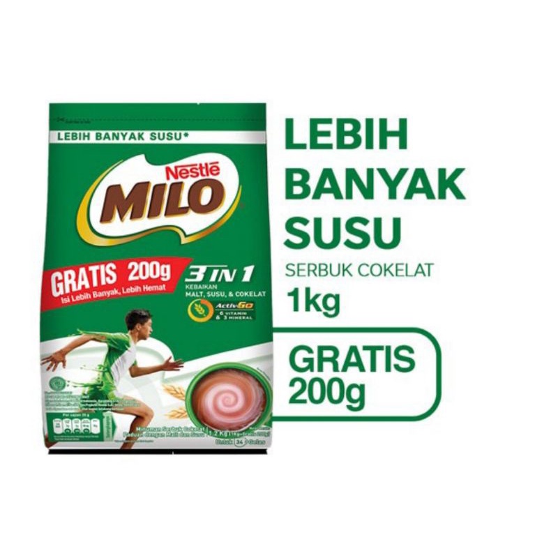 MILO 3IN1 1KG EKSTRA ISI 200GR
