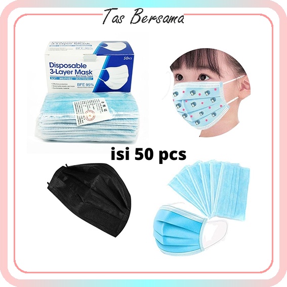 Tas bersama masker 3ply masker wajah bedah face protective mask earloop dan masker anak jual per 1 pcs