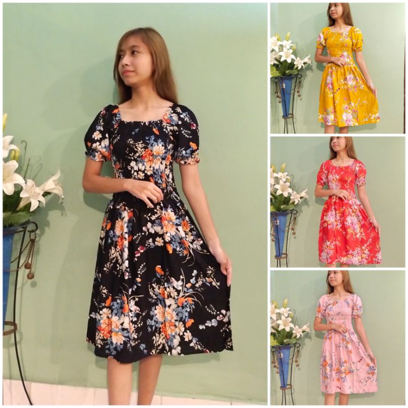 Dress Sabrina Kerut Dada Model Kekinian Korea Grosir  - Dress Sabrina Rayon Halus