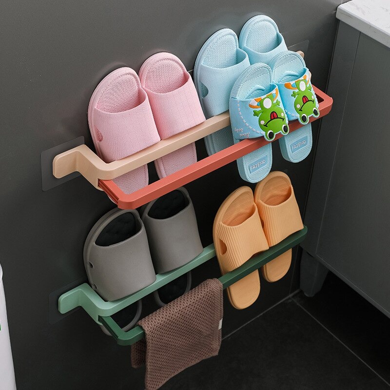 Rak Tempel Sandal Handuk Kamar Mandi 3 in 1 Slipper Wall Hanging Folding Slippers Shelf Holder
