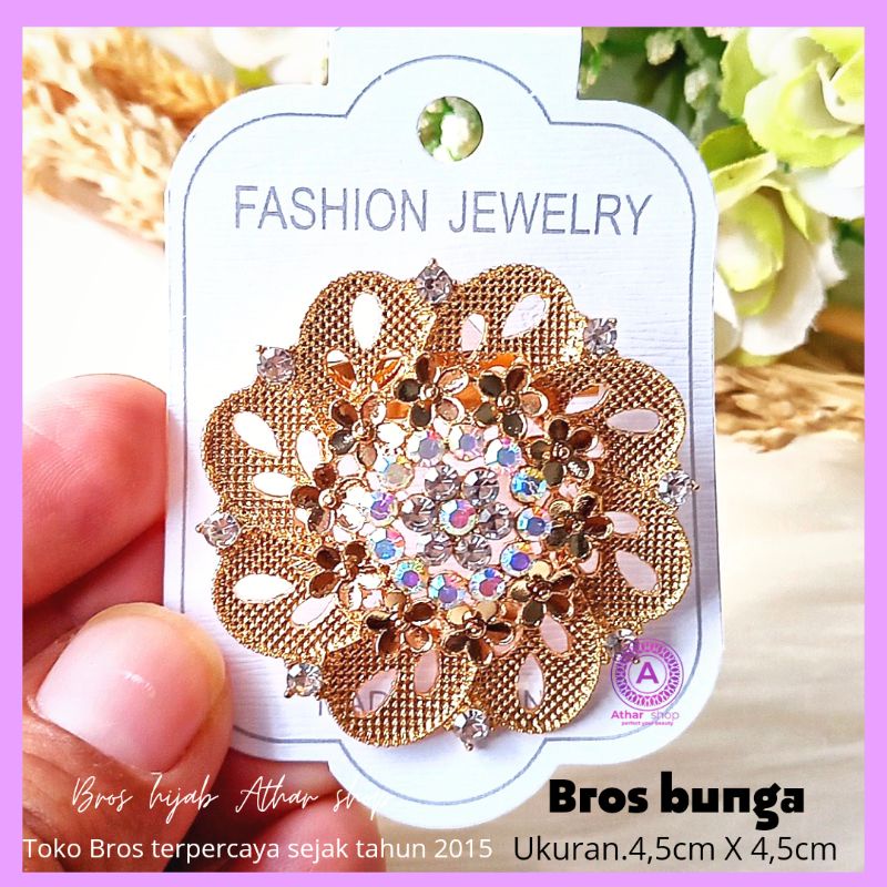 Bros bunga permata diamond swaroski /fashion muslim/bros kebaya/bros kutubaru-Bunga 3 gold