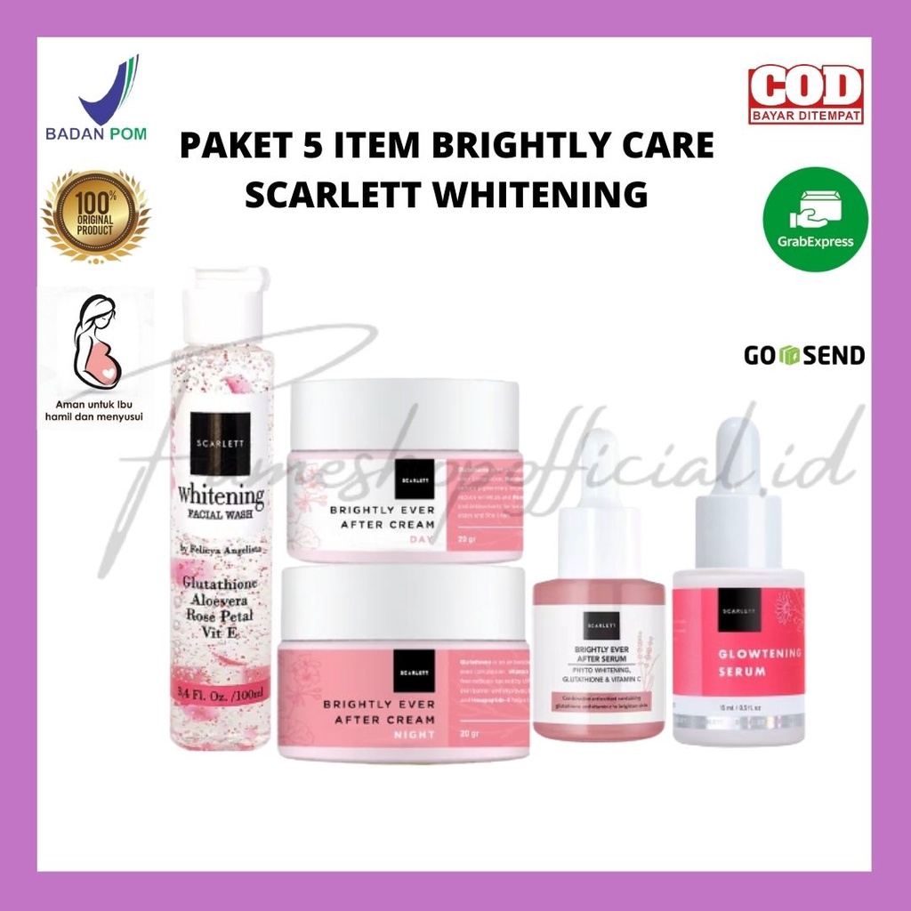 FAMESHOP - PAKET WAJAH 5 ITEM SCARALETT WHITENING/Serum Cream Facial Wash Glowtening/Toner Essance