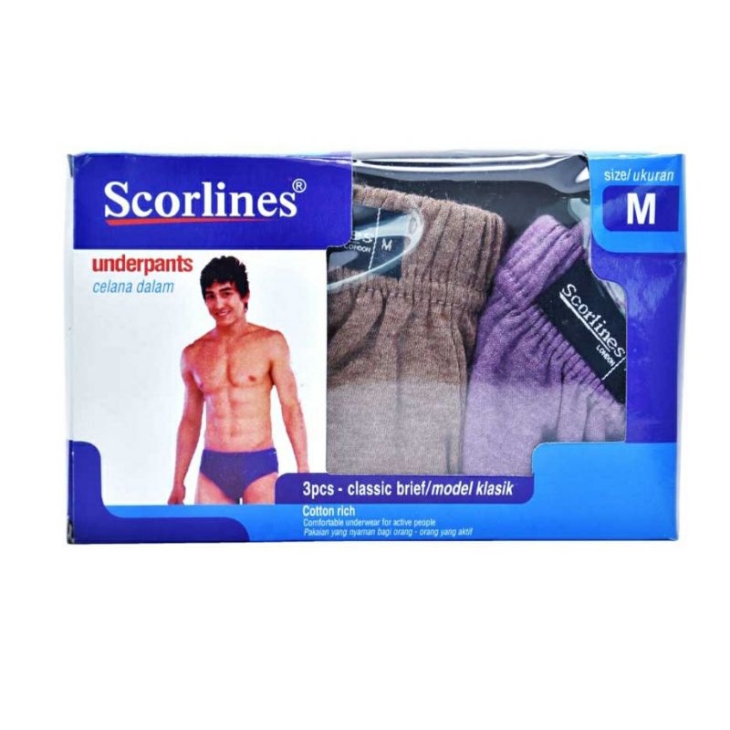 Scorlines Underpants Celana Dalam Pria Classic Brief M 3 pcs 