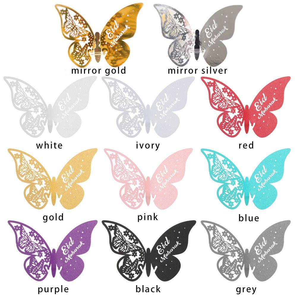 R-flower 25pcs Butterfly Cup Card Dekorasi Rumah Ramadhan Kareem Hollow Butterfly Stiker Dinding