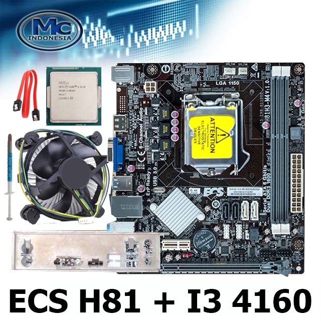 Mainboard Mobo Motherboard lga 1150 H81 + Processor Intel Core i3 4160