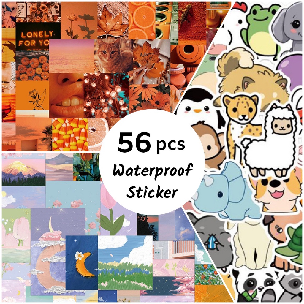 

56pcs Waterproof Sticker Dekorasi Koper Tumblr Botol Minuman Case HP Laptop DIY
