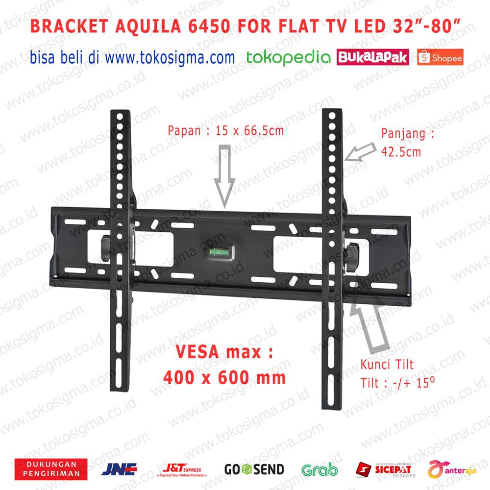 WALL BRACKET FLAT TV 32 42 55 65 80 IN VESA 600X400 OXIMUS AQUILA-6450