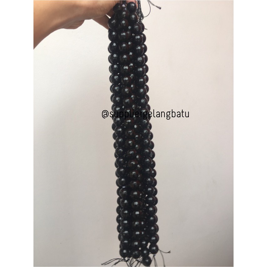 batu obsidian black onyx FACETED 16mm cutting UKIR bahan gelang kalung aksesoris craft model terkini