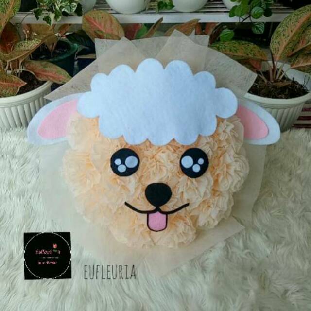 Buket bouquet bunga wisuda kertas tisu flanel karakter sheep / kado/ souvenir siantar medan