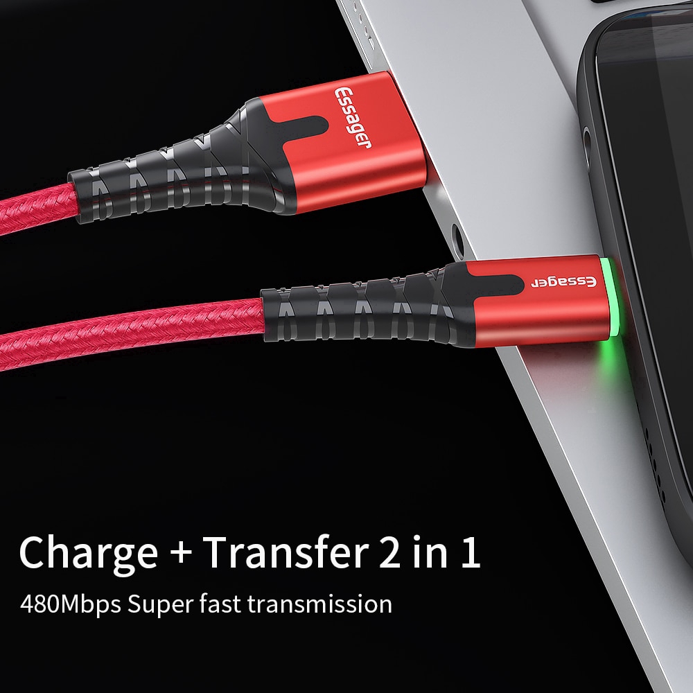 Essager Kabel Data/Charger Micro Usb Dengan Led Untuk Samsung Xiaomi Oppo Vivo Android