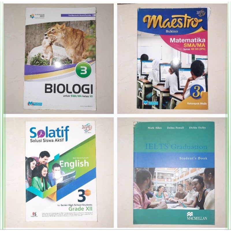 Buku Bekas Kelas 12 XII (LIKE NEW) Biologi Masmedia, Matematika Maestro Sukino Masmedia, Bahasa Ingg