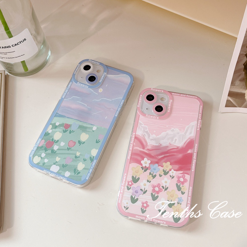 Samsung A14 A54 A34 A04 A04 A04s A23 A33 A53 A13 A73 A03 A03s M23 A12 A22 A32 A51 A52 A71 A72 A50 A50s A30s A02s S21Plus S22Ultra S21 S20FE Biru Dan Pink Tulips Casing Handphone Soft Cover