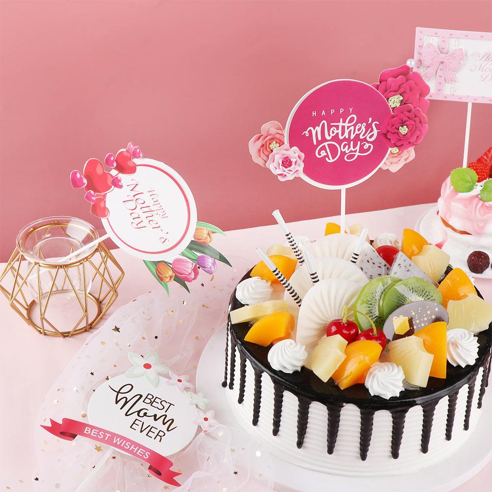 R-flower Happy Mother's Day Birthday Party Hari Ibu Dekor Kue Hati Pink