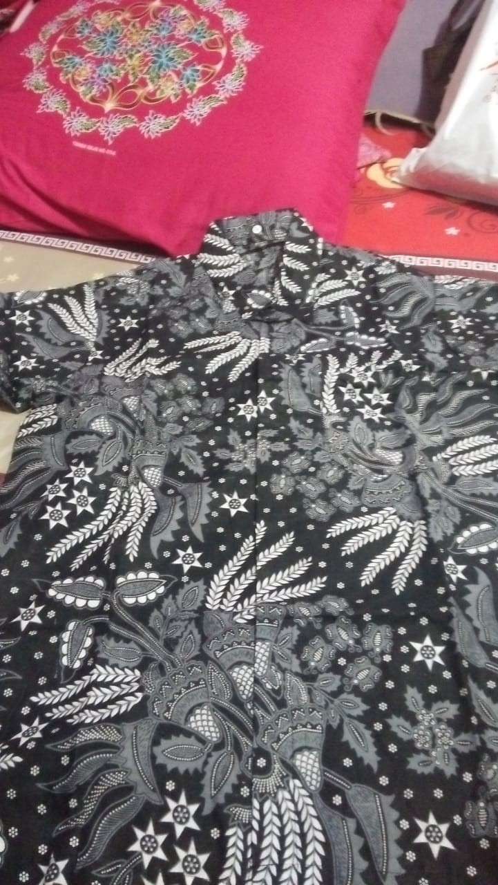 Kemeja Batik Manggar Hitam Abu Panjang Pendek Rbr88d Katun Halus