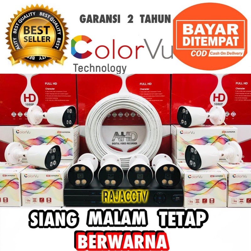 PAKET CCTV COLORVU SIANG MALAM BERWARNA 8 CHANNEL 8 CAMERA 5MP 1080P TURBO HD