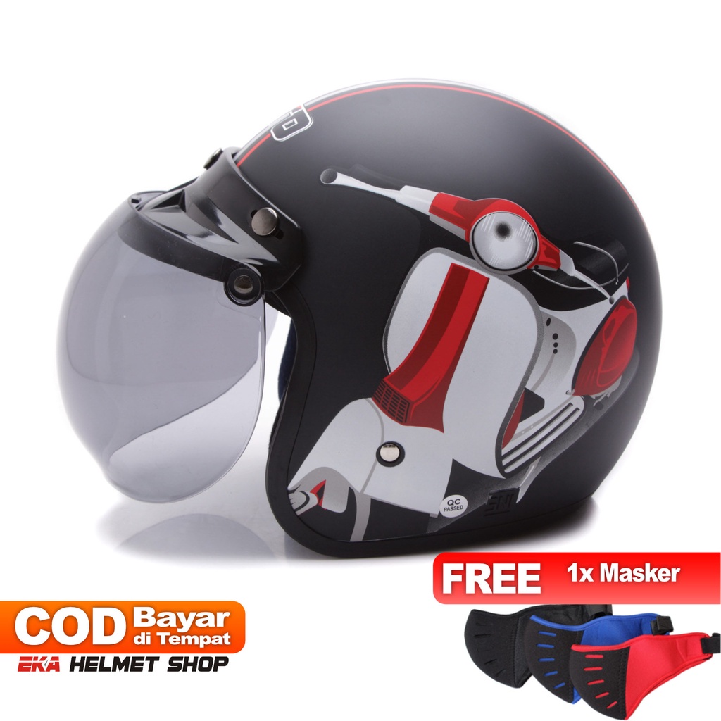 [Helm Dewasa] WTO Helm Retro - Vespa - Hitam Doff + Promo Gratis Masker