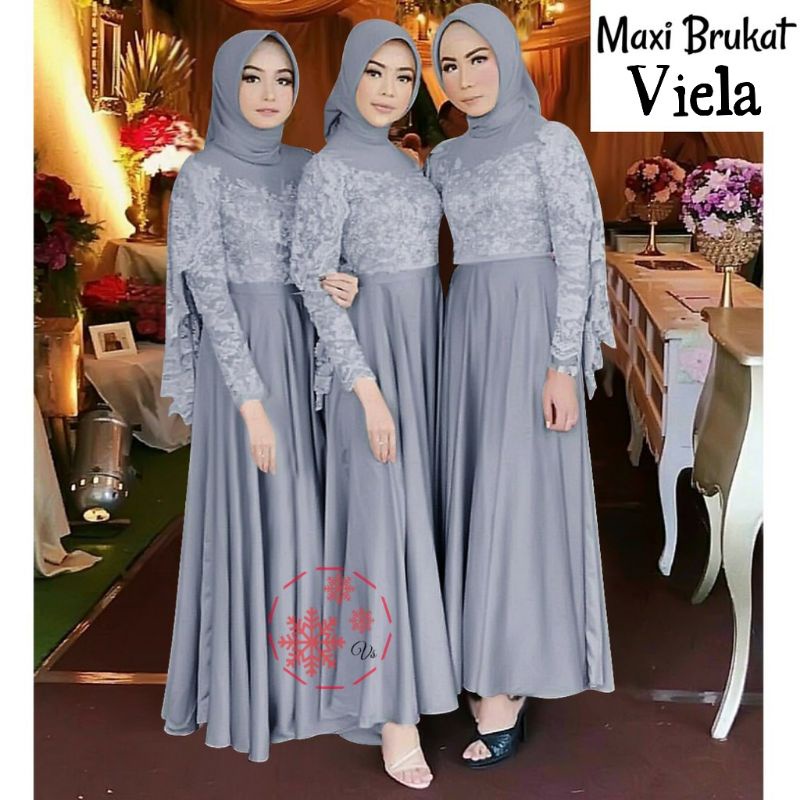 BAJU DRESS GAMIS BROKAT BRUKAT TULANG LENGAN PANJANG FASHION WANITA MUSLIM UMROH KONDANGAN SERAGAM B