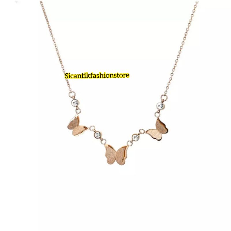 Kalung Titanium Kupu Kupu Rose Gold Fashion Wanita Terlaris Anti Karat Tidak Luntur Kalung Wanita Kekinian Terbaru Mewah