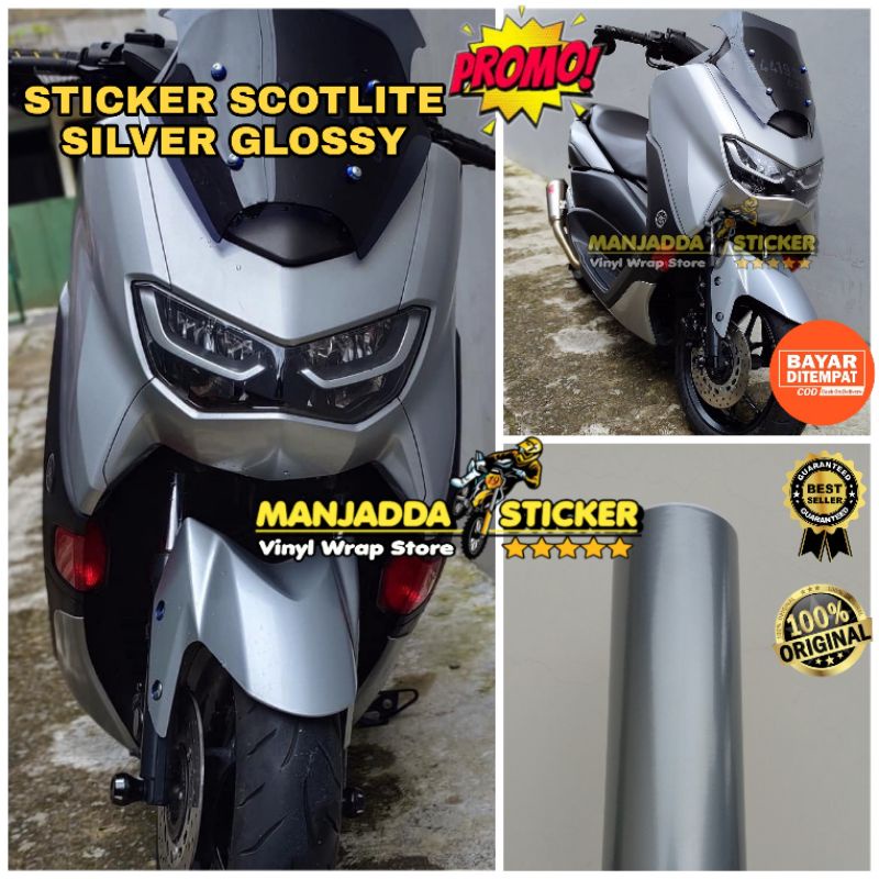 STIKER SKOTLET MOTOR WARNA SILVER GLOSSY DAN DOFF