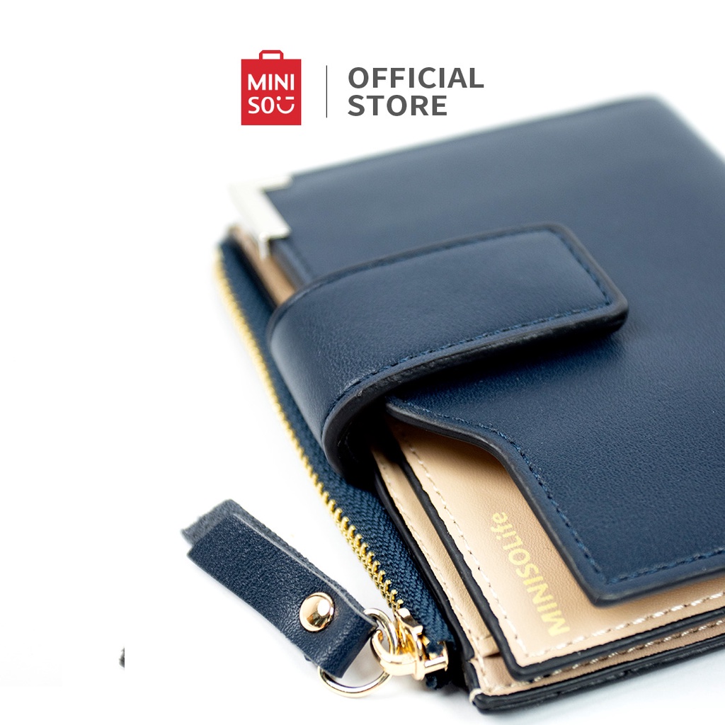 MINISO Dompet Pria Men's Wallet  Matte Pendek Bisnis Santai Pemblokiran Warna Serbaguna Pengait Short Wallet-7