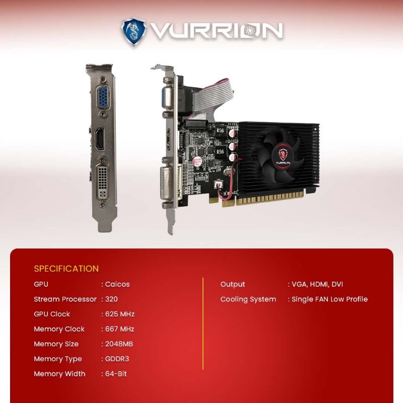 VGA AGS VURRION AMD R5 230 LP 2GB DDR3 64bit REAL CAPACITY