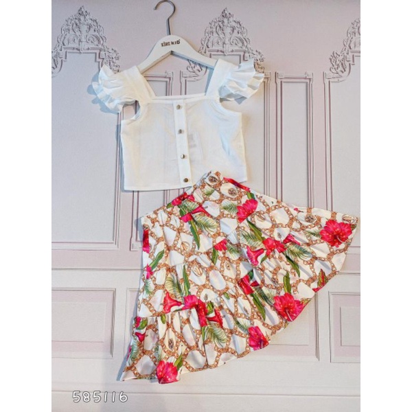SETELAN ROK ANAK PEREMPUAN KING KID MOTIF BUNGA IMPORT