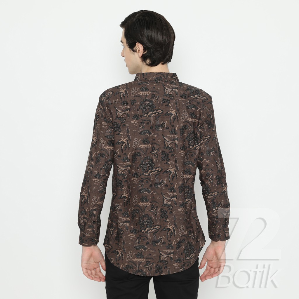 KEMEJA BATIK PRIA Slimfit Lengan Panjang Premium Two Tone Siang Sore Coklat Chokelat 725430 Cap 72 - Baju Kemeja Atasan Pakaian Setelan Batik Pria Cowok Laki Laki Remaja Keluarga Kantor Lengan Panjang Modern Slimfit Slim Fit Premium Kekinian