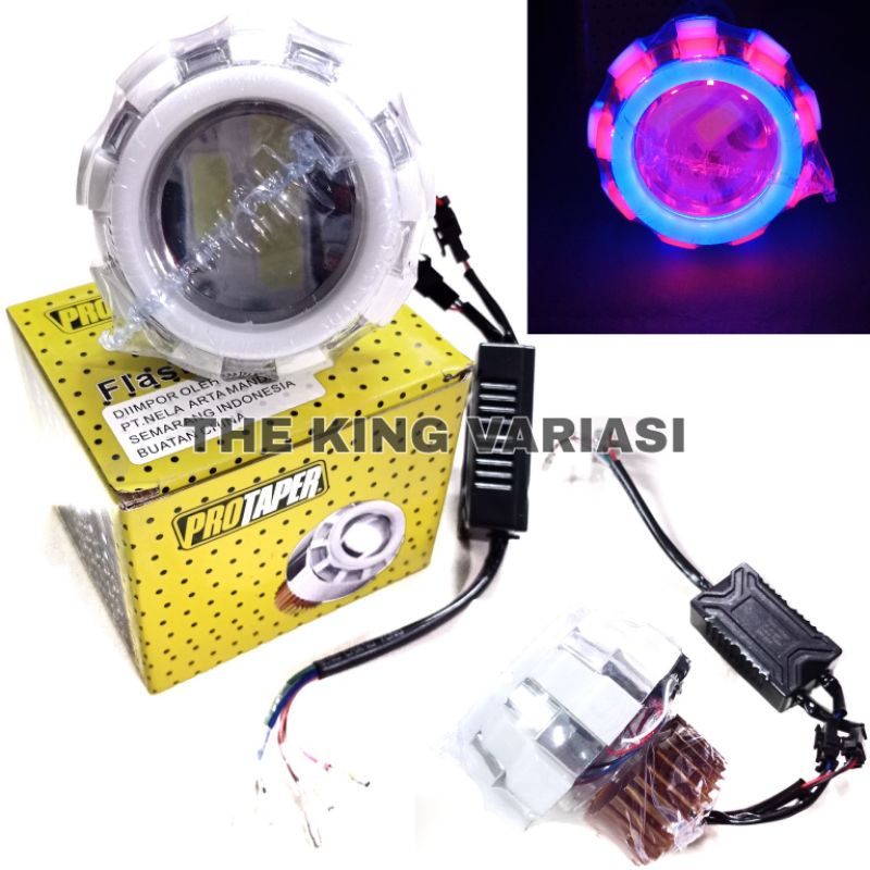 HEADLAMP LED PROJIE ANGEL EYES/LAMPU MOTOR PROJIE LED HILOW/LAMPU MOTOR PROJIE HILOW LED KEDIP/LED