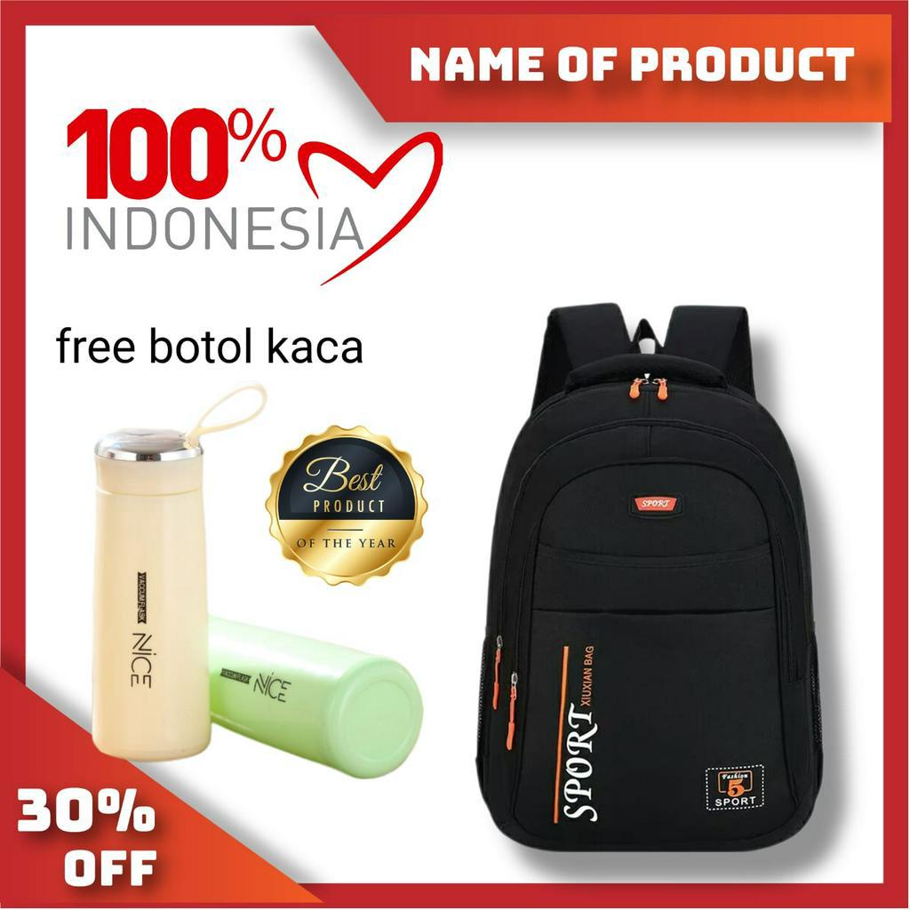 Tas Sekolah Anak Perempuan SD SMP SMA Ransel Kerja ORIGINAL Tas Sekolah Anak Laki-Laki Free Botol Minum Kaca