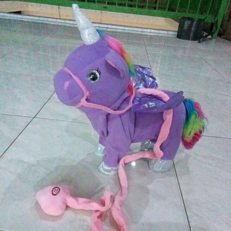 Mainan Boneka Hewan Kuda Poni Unicorn Ada Tali Bisa Jalan Dan Menyanyi Lucu