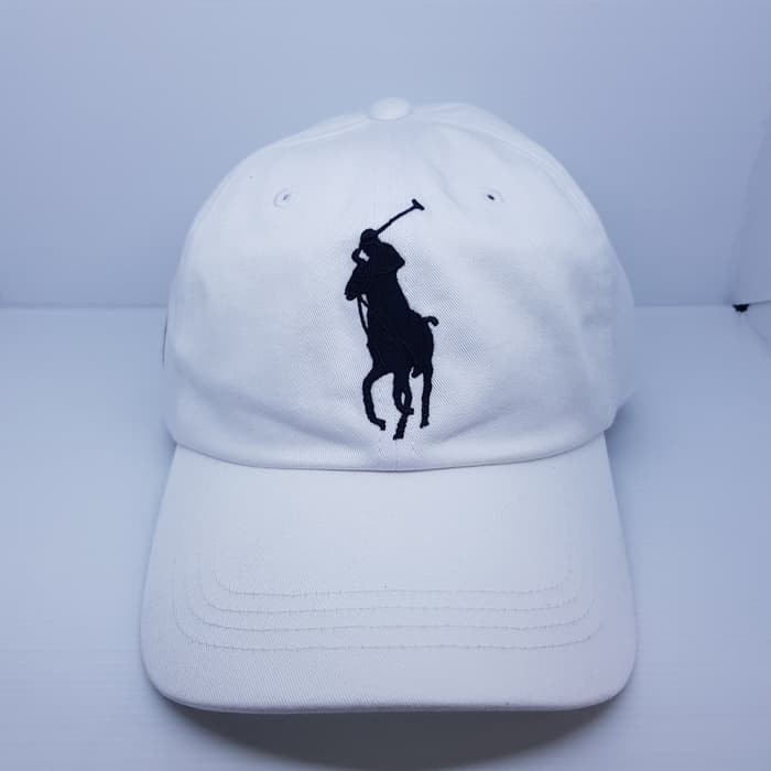 Topi POLO Putih Big Pony Hitam Leather Strap Original