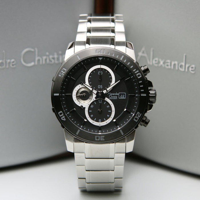JAM TANGAN PRIA ALEXANDRE CHRISTIE AC 6473 AC6473 SILVER BLACK GARANSI RESMI ORIGINAL