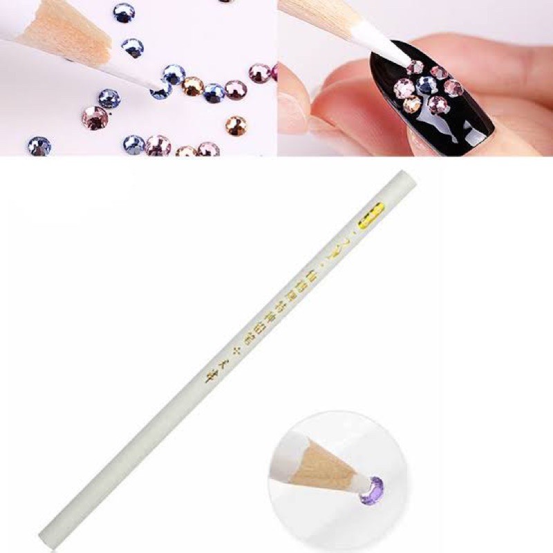 Pencil acc rhinestone picker / pensil putih ambil aksesoris kuku nail art pensil aksesoris