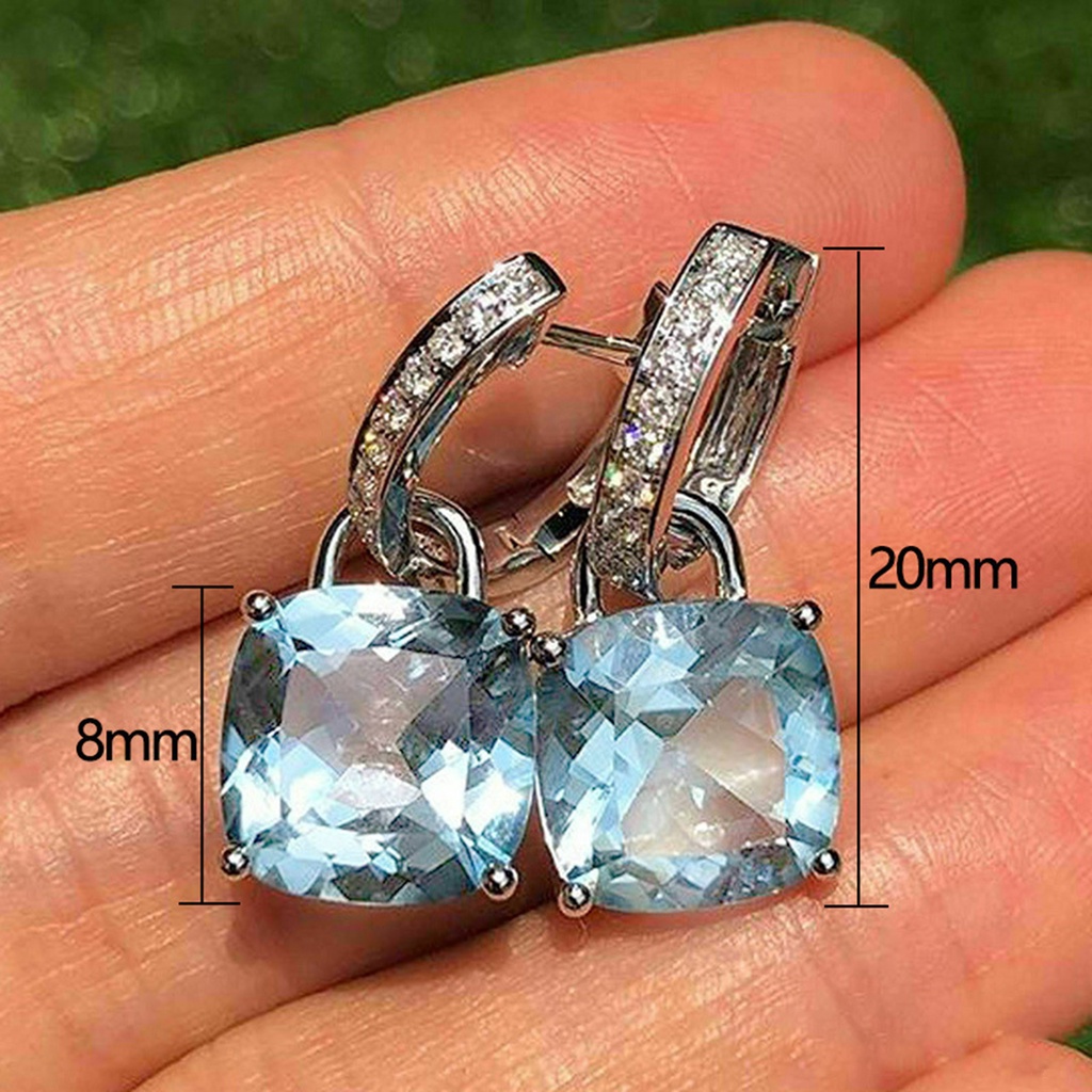 Hu Hu Hu Hu Hu Alat Bantu Pasang Kacamata♡ 1 Pasang Anting Stud Cubic Zirconia Berlian Imitasi Bentuk Persegi Untuk Wanita