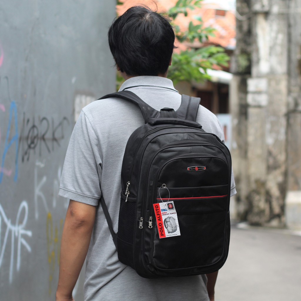 PROMO CUCI GUDANG Tas Polo Alfito Hitam Polos Ransel Gendong Pria Sekolah Kuliah Kerja Dinas Simple