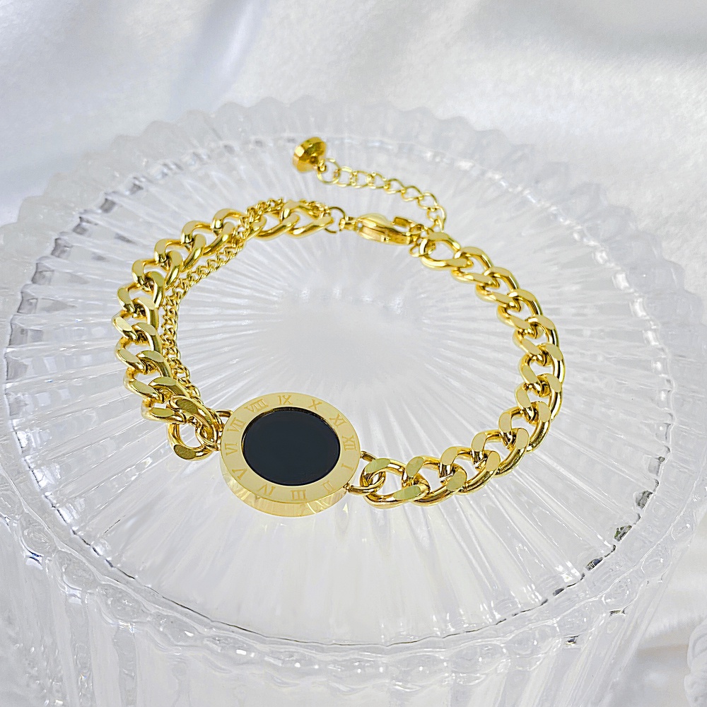 Dalika Gelang Titanium Premium Collection Rantai Bulat Hitam Putih Marmer B**gari Lapis Emas 18K