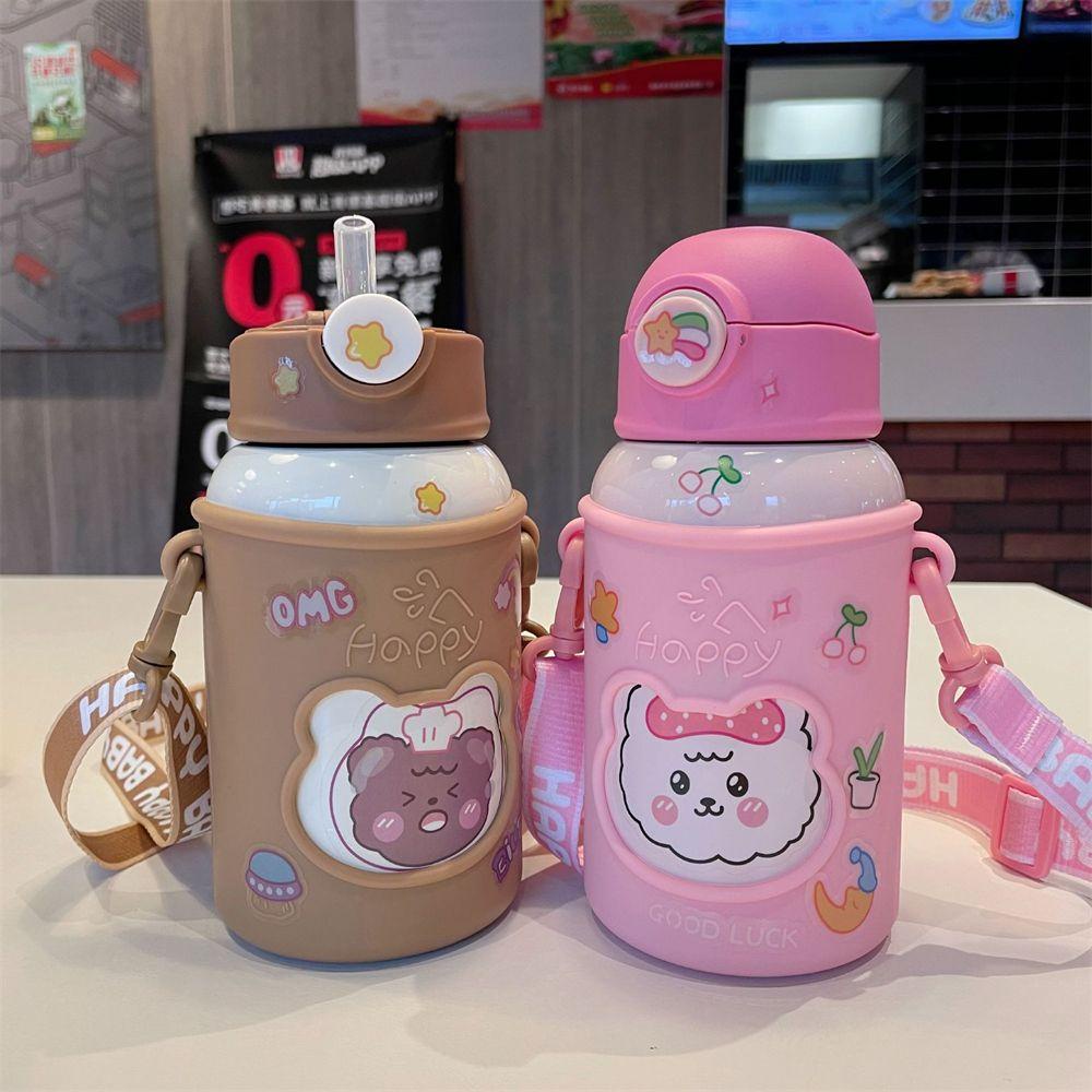 R-FLOWER Vacuum Flasks New Cangkir Air Dengan Tali Stiker Kartun Botol Air