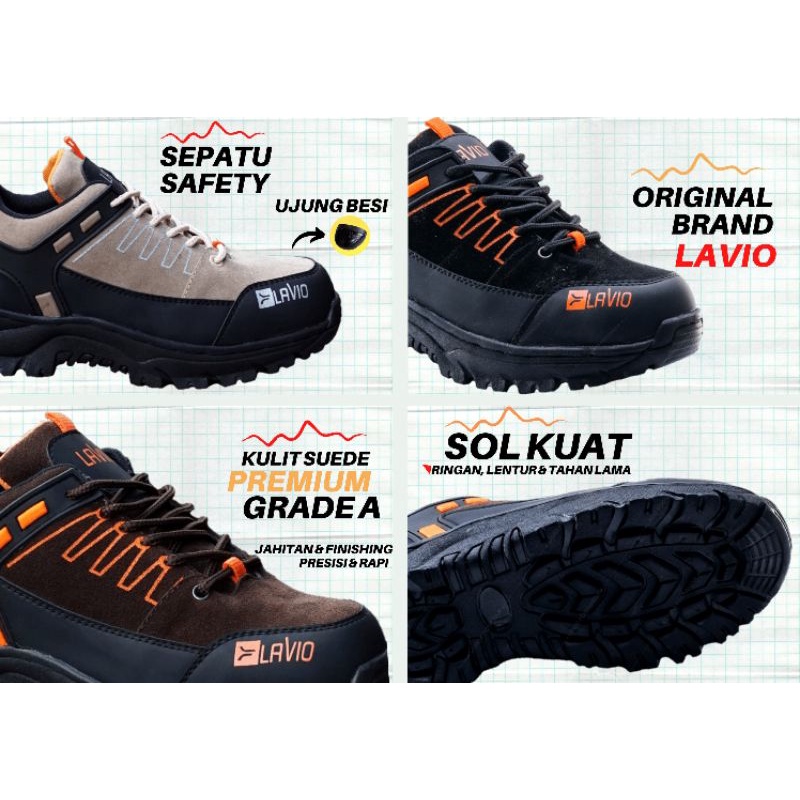 Sepatu Safety Ujung Besi Pria Lavio Leacher Original Kerja Proyek Lapangan Industri