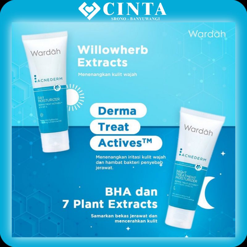 ❤CINTA❤ Wardah Acnederm Day | Night Treatment  Moisturizer 40ml - Pelembab Siang dan Malam Wajah Ber