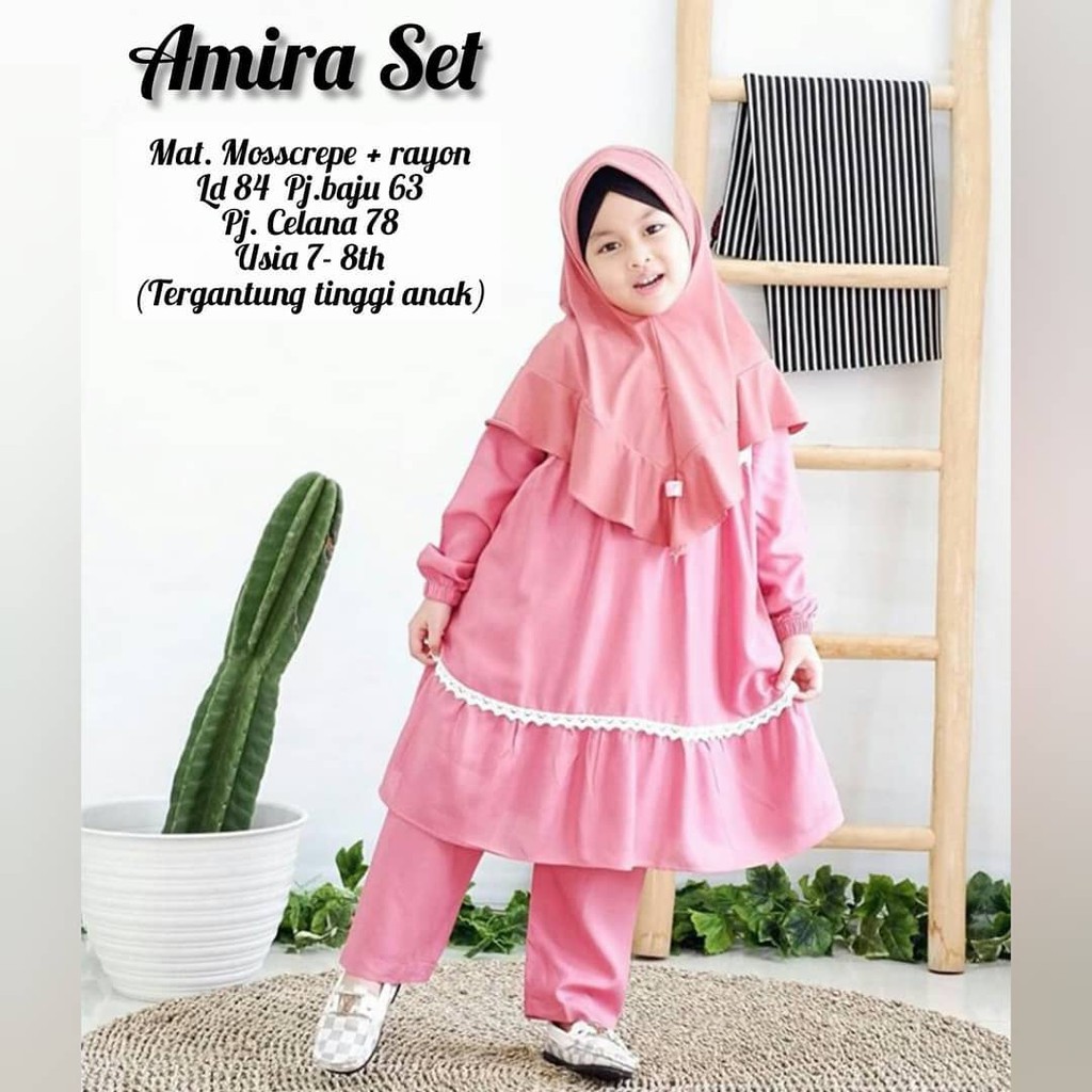 AMIRA SET KIDS 7 - 8 Tahun Gamis Anak Panjang Trendy Modern Kids Baju Panjang Stelan Syar’i