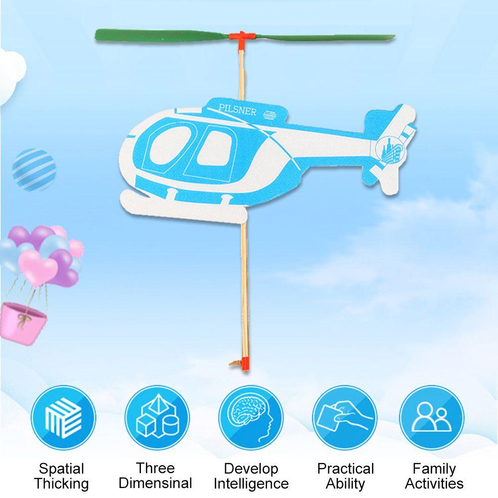 Top 2pcs Helikopter Glider Terbang Anak Kids Hadiah Lempar Tangan Model Pesawat Karet Gelang Power