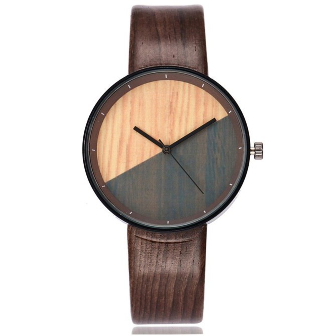 Jam Tangan Pria Wanita Bulat MOTIF KULIT KAYU Strap Kulit Vintage Korea Fashion Analog Women Watches