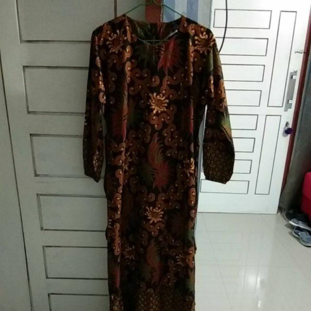 Couple Batik Gamis Sogan Sania Ruffle Syari