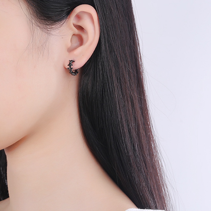Anting Bulat Bahan Sterling Silver 925 Warna Hitam Untuk Wanita