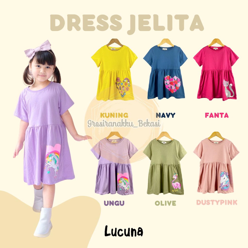 Dress Anak Jelita Lucuna Mix Warna 1,2,3,4,5tahun