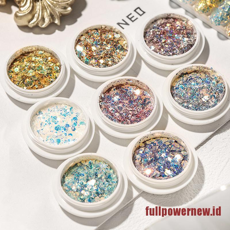 Set Botol Bubuk Glitter Holografik Bentuk Hexagon Warna Emas Untuk Nail Art