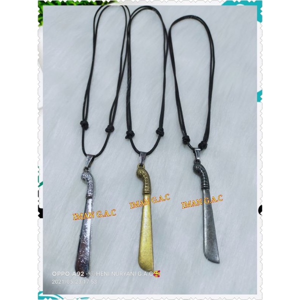 Kalung kujang 3D tali import korea/kalung taring kris berbagai macam motif/kalung fashion