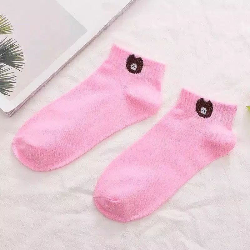 kaos kaki pendek matakaki motif beruang kaos kaki wanita dewasa motif brown/panda bahan lembut termurah-Pink baby